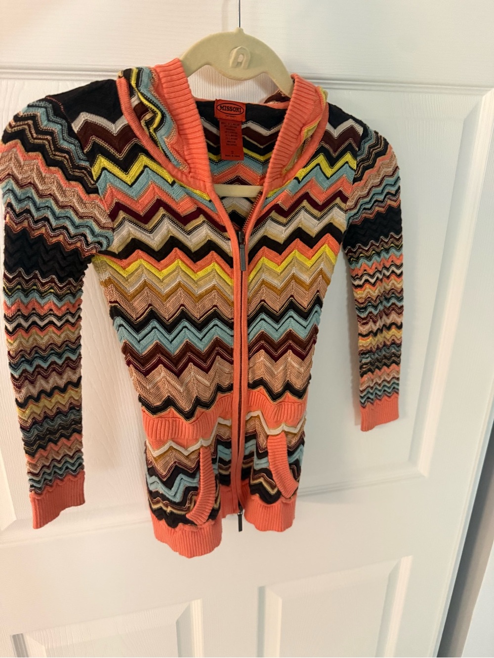 Missoni Coral Multi Zigzag Zip Hoodie Cardigan